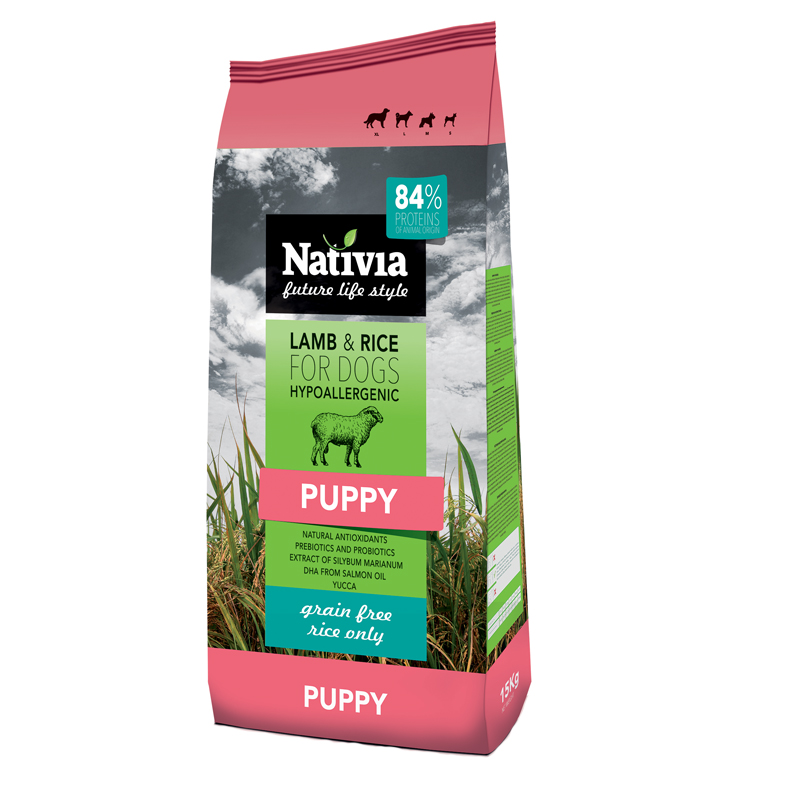 Nativia puppy lamb and rice granule pre teniatka vetkch plemien 15 kg