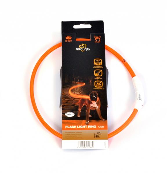 Obojok DUVO+ LED Svietiaci dog oranžový nylonový 35 - 65 cm