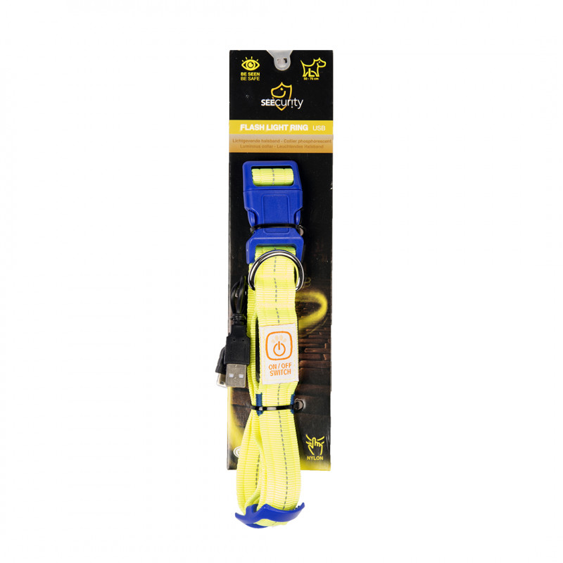 Obojok DUVO+ LED Svietiaci dog neónový žltý nylon 50-70cm/ 2,5 cm