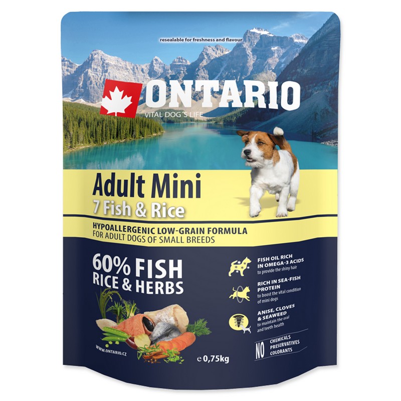 Ontario adult mini fish and rice 0,75 kg granule pre psov