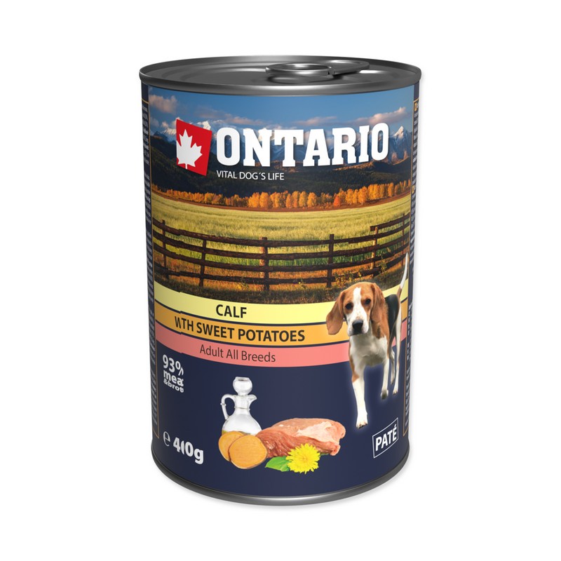 Ontario konzerva pre psov calf, sweetpotato, dandelion and linseed oil 400 g