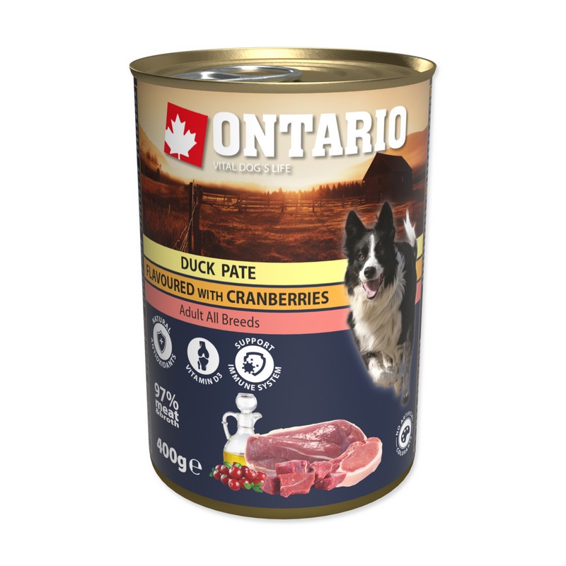 Ontario konzerva pre psov Duck pate with cranberries 400 g