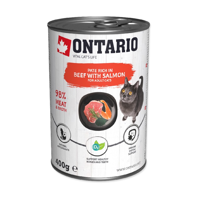 Ontario konzerva pre mačky Hovädzie s lososom a spirulinou 400g