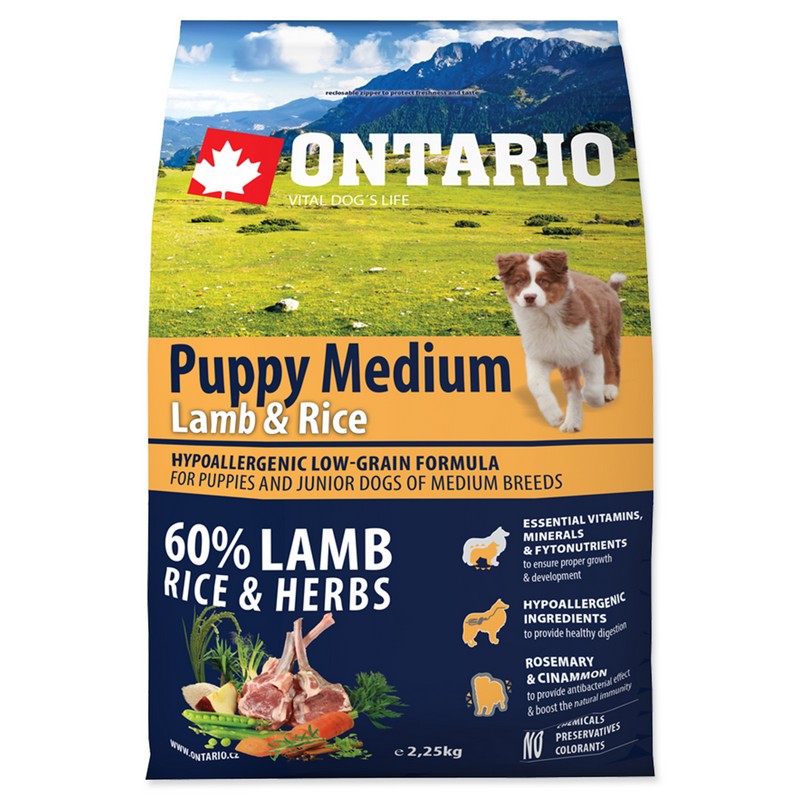 Ontario puppy medium lamb and rice 2,25 kg granule pre psov