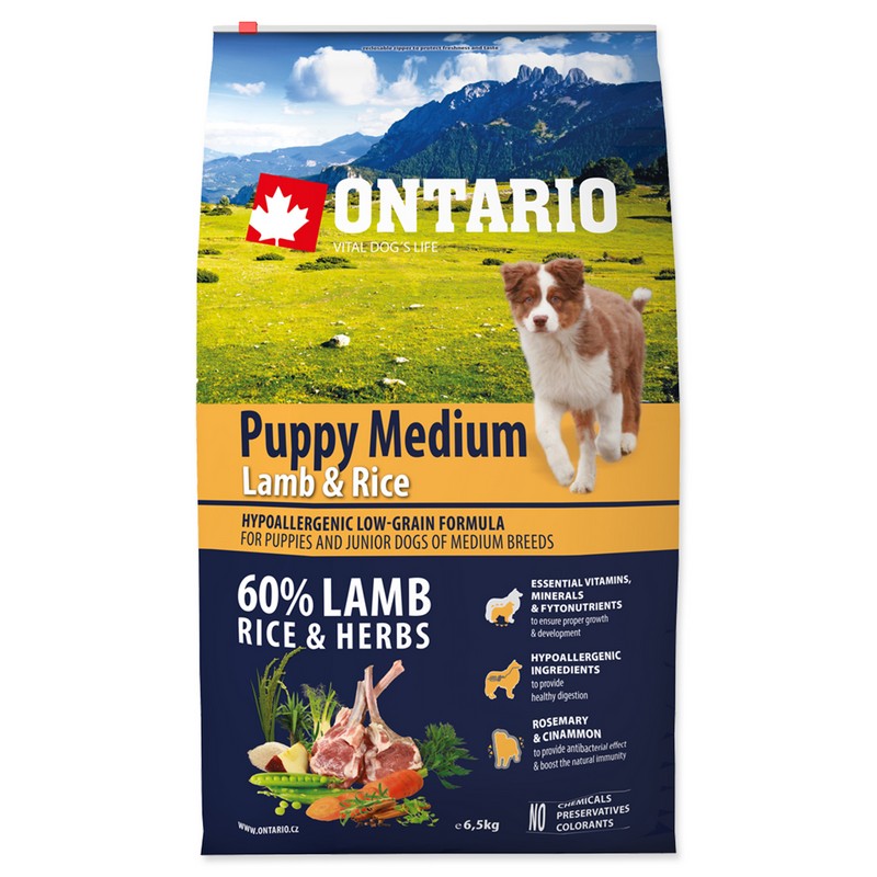 Ontario puppy medium lamb and rice 6,5 kg granule pre psov
