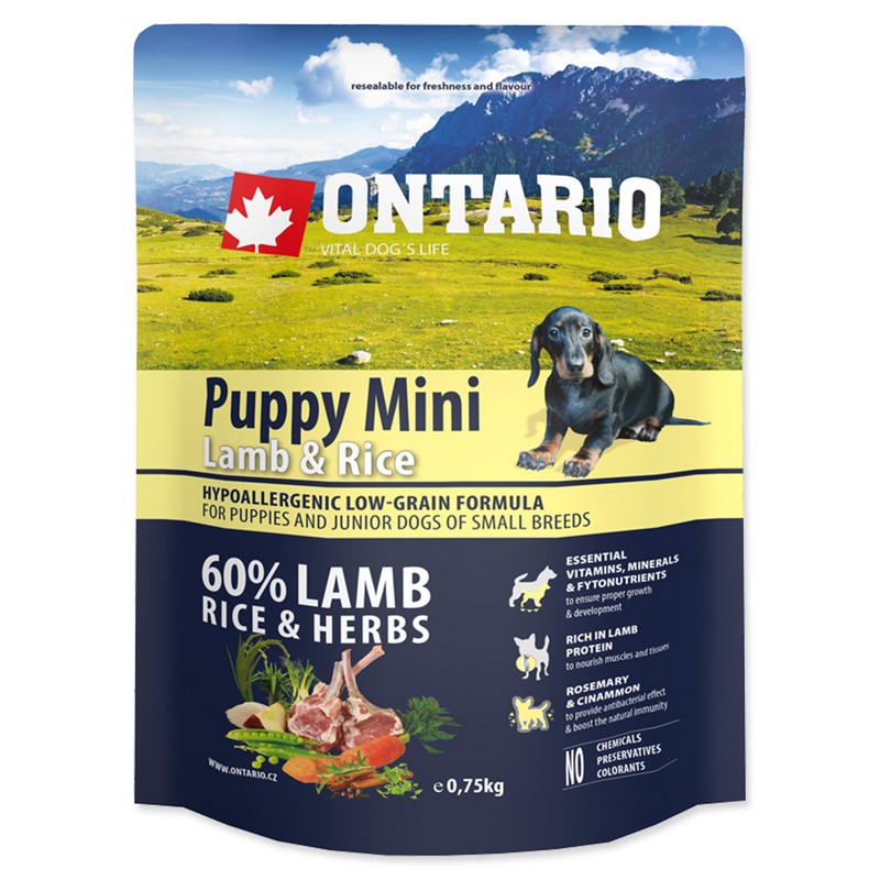 Ontario puppy mini lamb and rice 0,75 kg granule pre psov