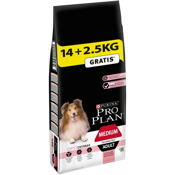 Purina pro plan optiderma adult medium sensitive skin 14 + 2,5 kg | E