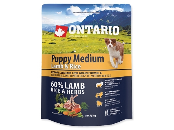 ONTARIO Puppy Medium Lamb and Rice - 0,75kg