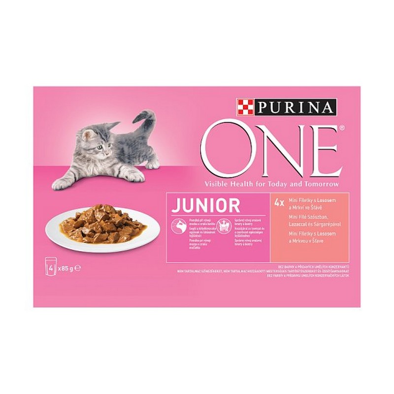 PURINA ONE Junior mini filetky losos a mrkva v š�ave 4 x 85 g