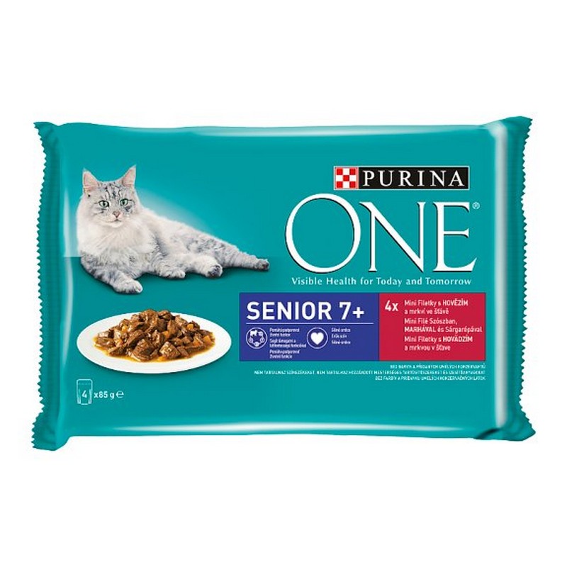 PURINA ONE Senior 7+ hovadzie a mrkva v ave 4 x 85g