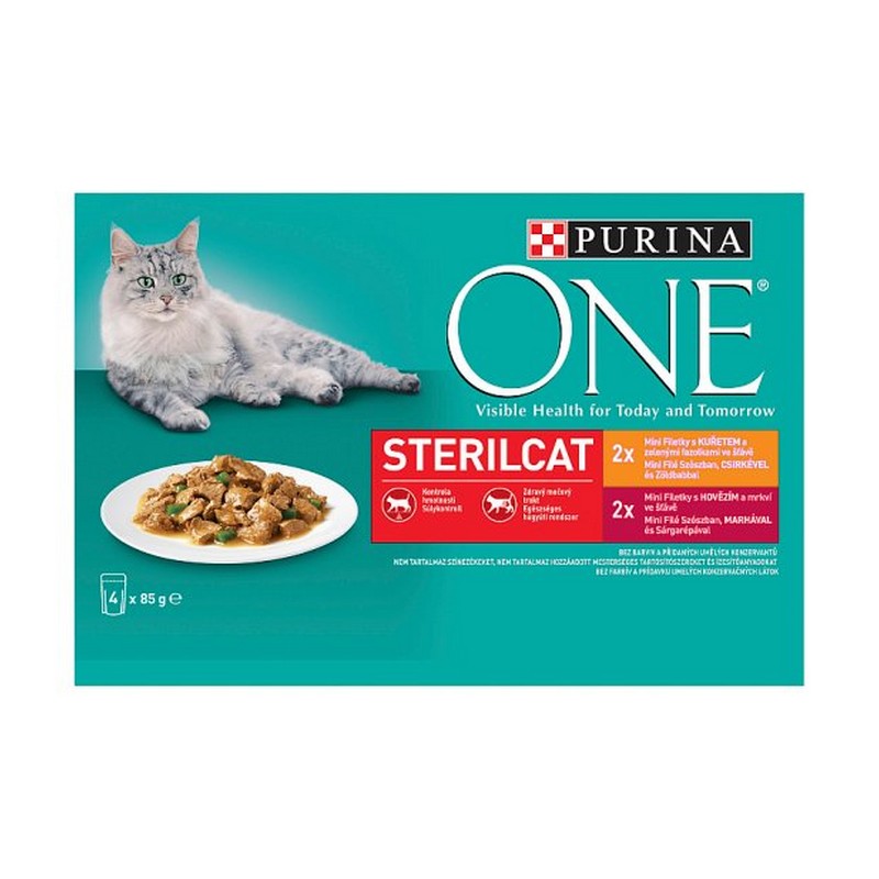 PURINA ONE Sterilecat kuracie a hovdzie mso 4 x 85 g