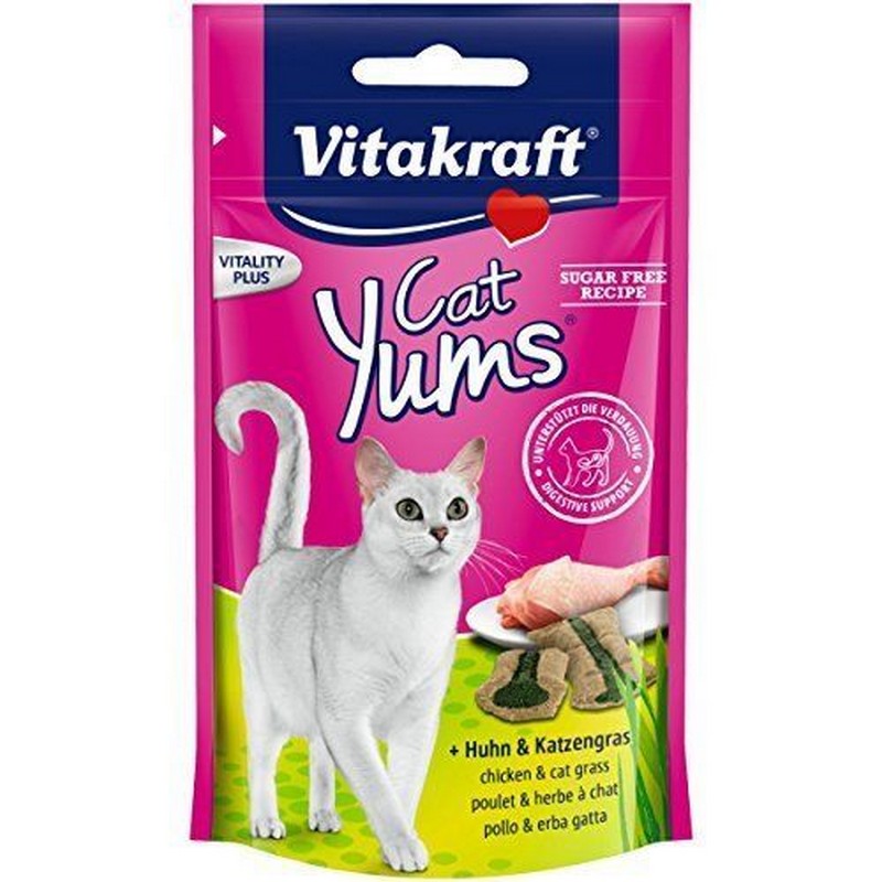 Vitakraft Cat Yums kura + mačacia tráva 48g