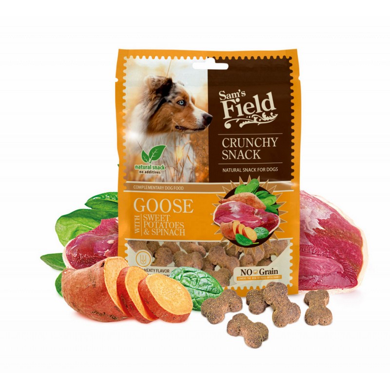 Sam´s Field crunchy cracker pre psov s husou a sladkým zemiakom 200g