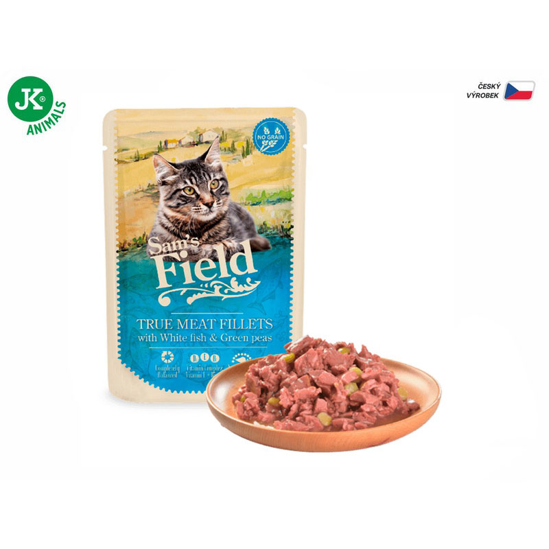Sam´s Field kapsička pre mačky s bielou rybou a zeleným hráškom 85g