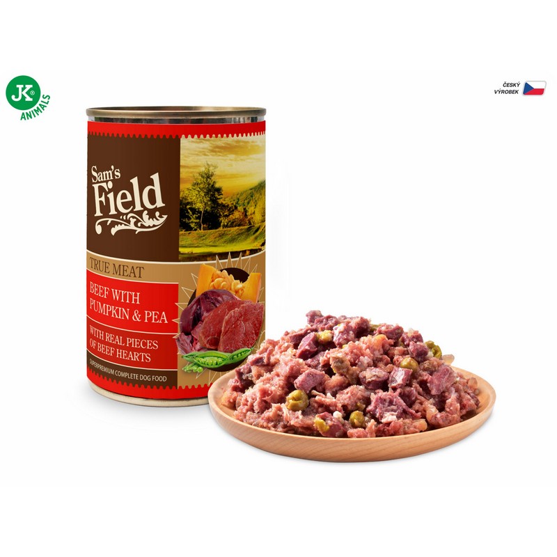 Sam´s Field konzerva pre psov s hovädzím mäsom, tekvicou a hráškom 400 g
