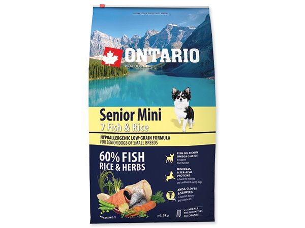 ONTARIO Senior Mini 7 Fish and Rice - 6,5kg