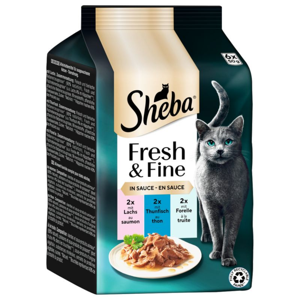 Sheba Mini Fresh & Fine losos, pstruh a tuniak v ave 6 x 50 g