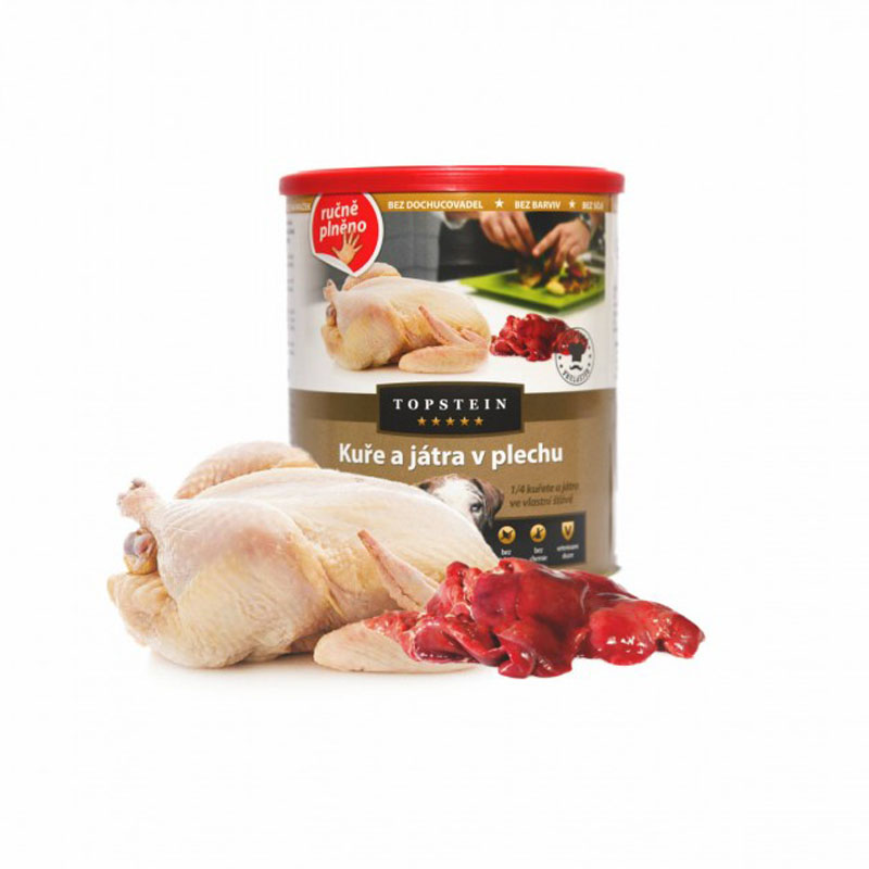 Topstein konzerva pre psov kura a pee v plechu 800g