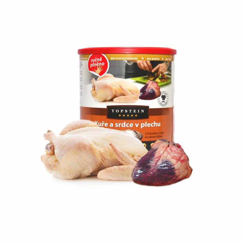 Topstein konzerva pre psov kura a srdce v plechu 800g