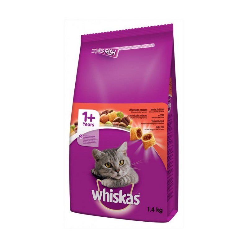 Whiskas cat adult granule pre dospelé mačky s hovädzím mäsom 1,4 kg