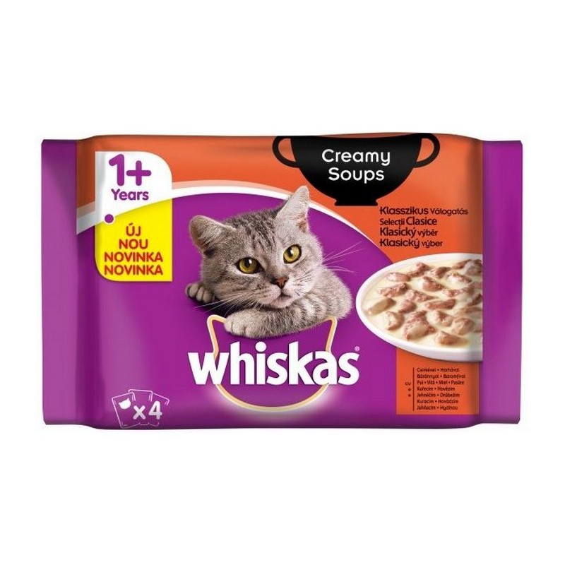 Whiskas Creamy soups krémový výber kapsičky pre dospelé mačky 4 x 85 g