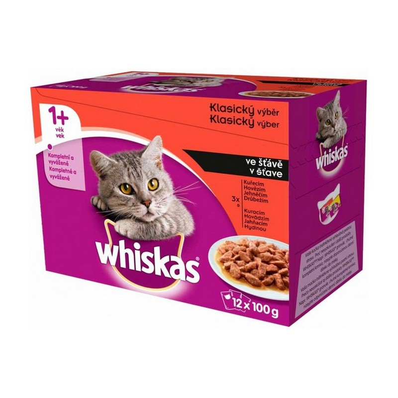 Whiskas Klasik mäsový výber v šťave kapsičky pre dospelé mačky 12 x 100 g