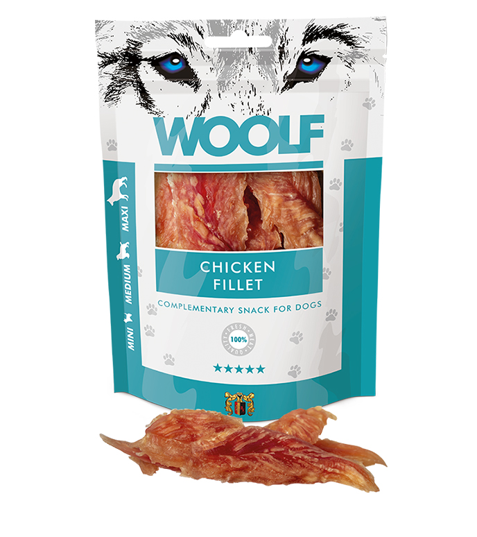 WOOLF pochúťka pre psov: Mäkké filety z kuracieho mäsa - 100g