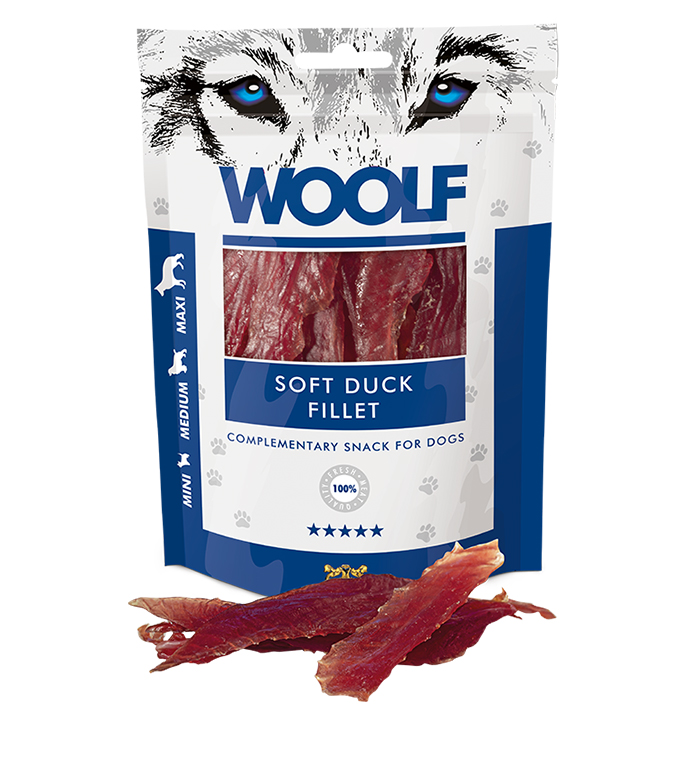 WOOLF pochúťka pre psov: Mäkké filety z kačacieho mäsa - 100g